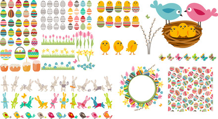 Big easter collection with eggs,birds and rabbits