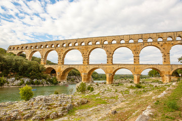 Obraz premium Pont du Gard, an old Roman aqueduct near Nimes in Southern Franc