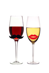 glasses of red and white wine isolated on white