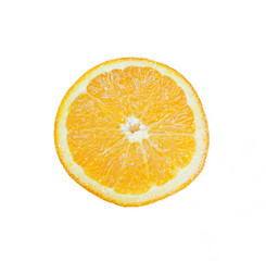 Sliced Orange with juicy drops on white