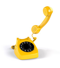 Yellow Rotary Phone isolated on White Background