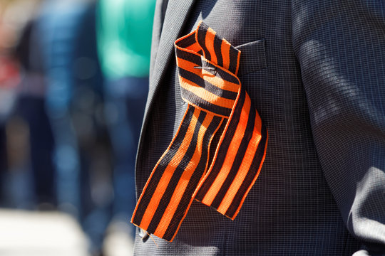 Saint George Ribbon On His Lapel