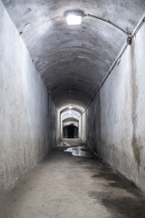 Fototapeta na wymiar Ruined corridor with lamps.