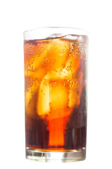 Cola glass with ice cubes over white