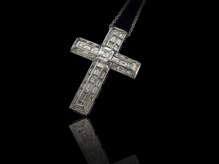Diamonds Cross necklace on black background