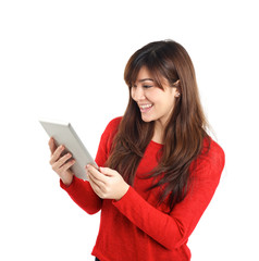 Asian girl holding tablet