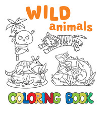 Coloring book with wild animals