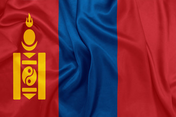 Naklejka premium Mongolia - Waving national flag on silk texture