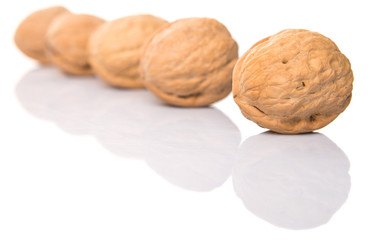 Walnut nuts over white background