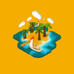 Flat landscape isometric concept а desert island