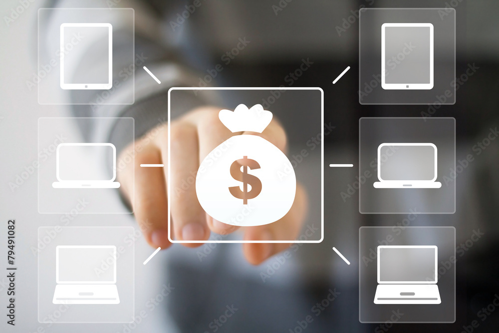 Aufkleber business button dollar connection web computer