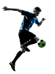 Fototapeta na wymiar caucasian soccer player man juggling silhouette