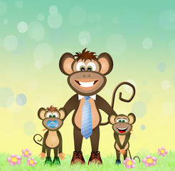 Obraz na płótnie Canvas father monkey with baby monkeys