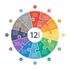 Numbered flat rainbow spectrum colored puzzle presentation chart