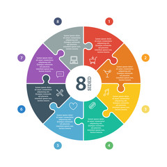 Numbered flat rainbow spectrum colored puzzle presentation chart