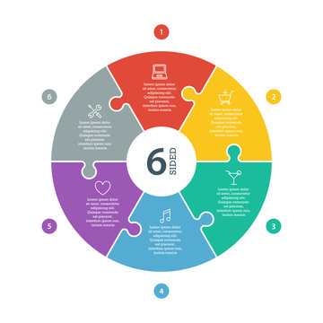 Numbered Flat Colored Puzzle Presentation Circle Chart