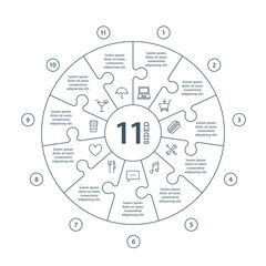 Fototapeta premium Numbered flat line puzzle presentation infographic chart