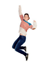 Happy young woman jumping