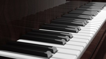 Naklejka premium Brown piano keys side view, closeup background