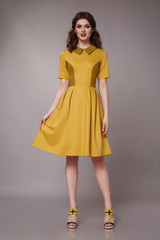 Fototapeta premium Sexy beauty business woman in fashion dress perfect slim body