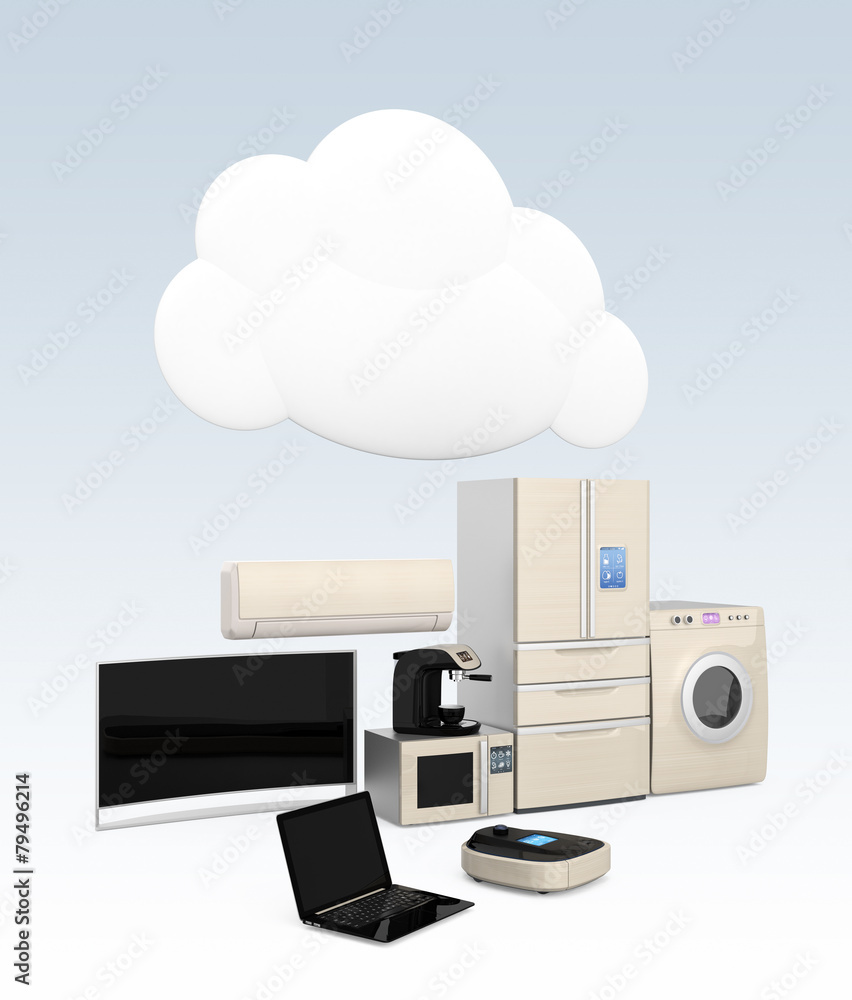 Poster smart home appliances with cloud object for iot concept
