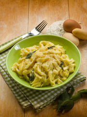 homemade tagliatelle with butter sage and parmesan cheese