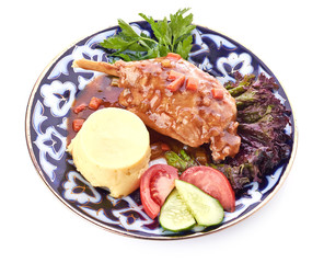 Roasted duck leg with red cabbage
