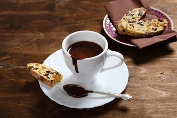 Aluminium Prints Chocolate Hot chocolate with biscotti