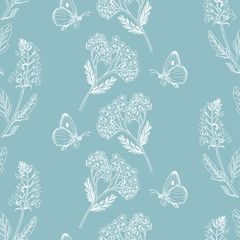 Fototapeta na wymiar Seamless pattern with herbs on a blue background