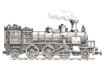 retro steam locomotive vector logo design template. train or