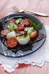 Italian caprese salad with fresh basil leaves