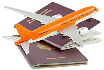 projet de voyages, avion sur passeports