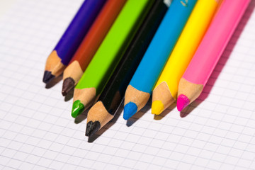 Colored pencils. Very shallow depth of field. Focus on blue penc