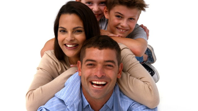 Happy family on white background