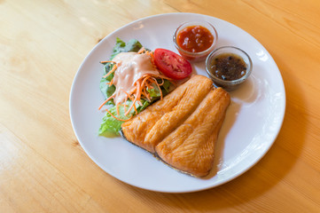 Roasted salmon steak plate