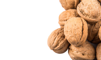 Walnut nuts over white background