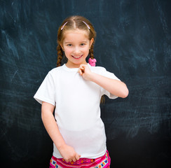 girl standing in a white T-shirt