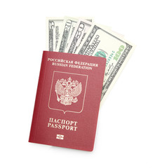 Russian passport with American dollars