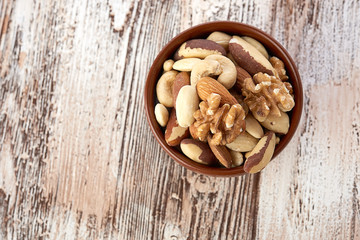 Mix nuts  on wooden  background