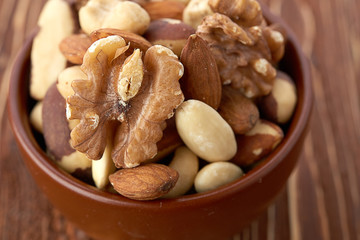 Mix nuts  on wooden  background