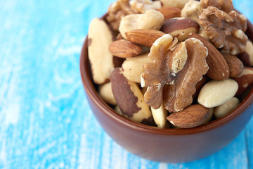 Mix nuts  on wooden  background