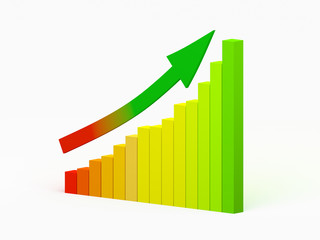 Graph and arrow showing growth of business