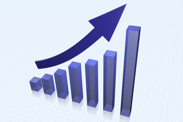 Graph and arrow showing growth of business