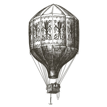 hot air balloon vector logo design template. retro aerostat or