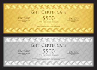Luxury golden and silver gift certificate in modern style
