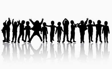 children silhouettes dancing together