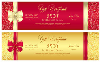 Red and gold gift certificate with borders