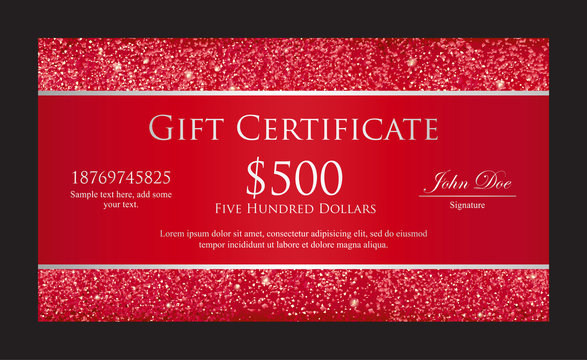 Luxury Red Gift Certificate With Borders From Glitters