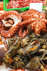 Seafood variety on fish market