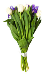 Spring tulips and iris flowers.